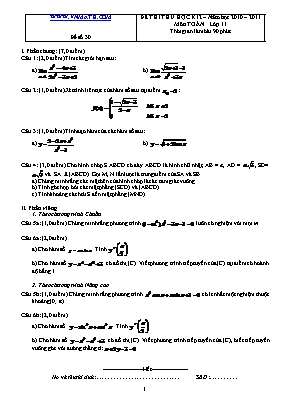 Đề thi thử học kỳ II môn Toán Lớp 11 - Năm học 2010-2011 - Đề số 30 (Có đáp án)